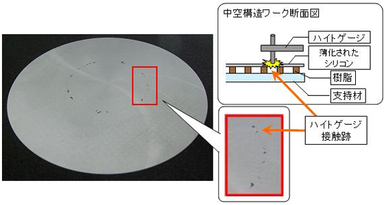 中空構造ワーク研削ハイトゲージ接触による破損例